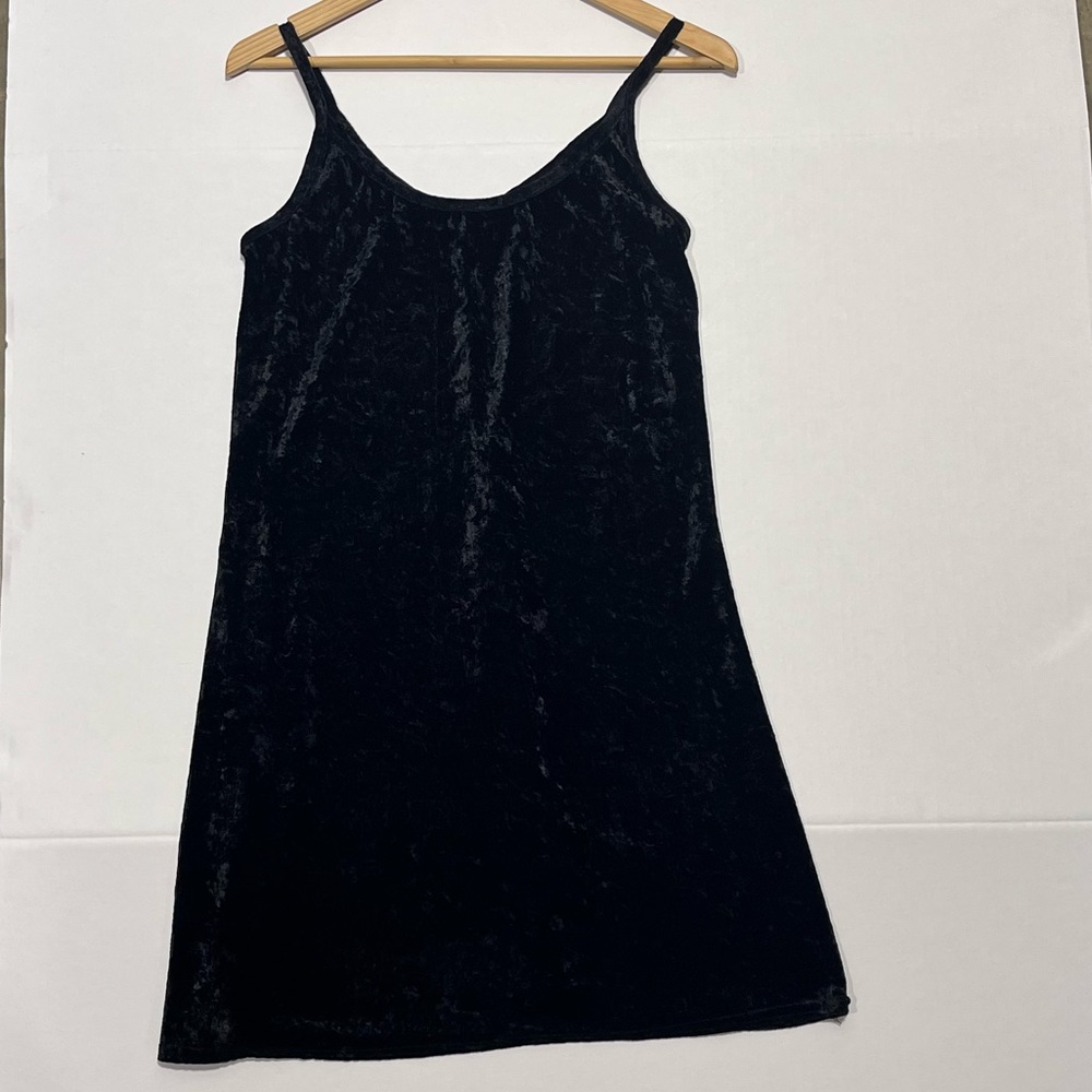 Vintage Timeless Tickets Black Crushed Velvet Midi Slip Dress Size Med Witchy